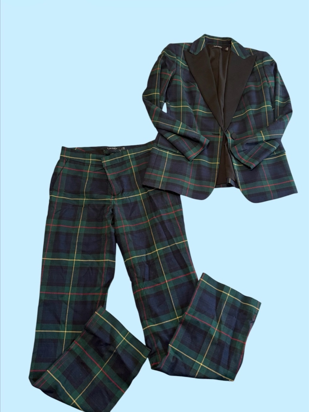 Ralph Lauren Tartan Plaid Blazer and Pants Set - Green/Blue